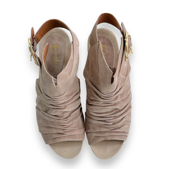 Earthies Wedge Sandal Heels Sz 10 Bonaire Too Leather Slouch Open Toe Sling Back - Picture 4 of 11